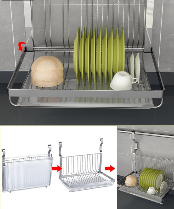 

Stainless Steel Folding Hanging Dish Rack Draining Bowl Rack Plates Organizer Tableware Kitchen Storage Kitchen Organizer Shelf