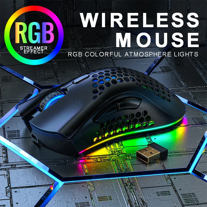 

Pohiks 1pc 2.4GHz USB Rechargeable Wireless Gaming Mouse Honeycomb Hollow Adjustable 1600 DPI 7 Buttons Mice For PC Laptop