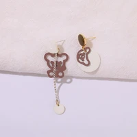 lolita jewelry hit color hollow bear sweet love creative asymmetric design earrings
