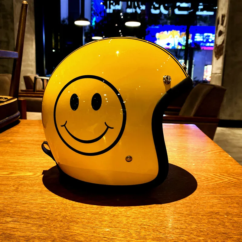 TT & CO Casco желтое улыбающееся лицо японское качество стекло ретро мотоциклетное