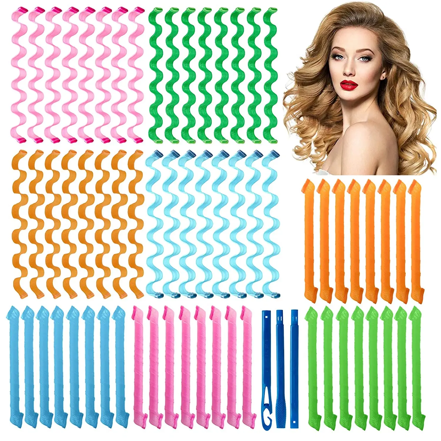

55cm DIY Hair Roller Magic Spiral Curls Styling Kit Soft No Heat Hairstyle Waver Curling Curler Stick Beauty Makeup Tool