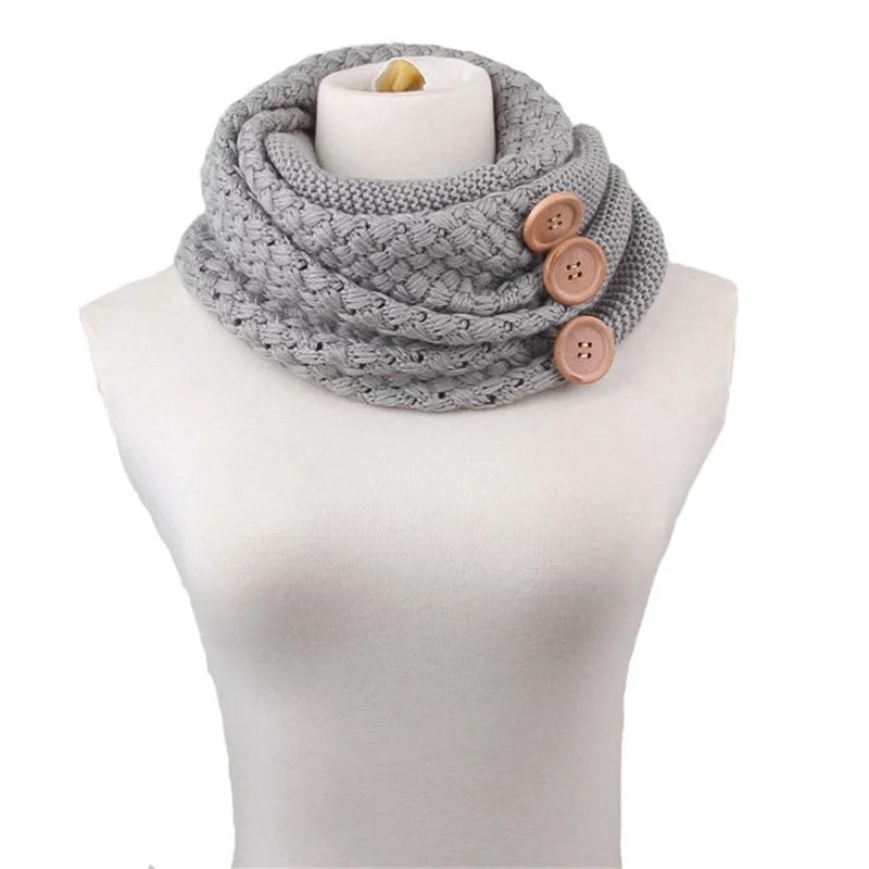

85cm Fashion Autumn Warm Winter Cable Cross Knit Button Scarf for Women Girls Muffler Soft Neck Warmer Head Wrap Collar Scarves