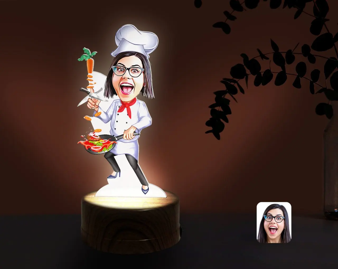 

Персонализированный женский шеф-повар, карикатура на декоративный 3D безделушка со светодиодный Ной подсветкой, ночник, надежный современн...