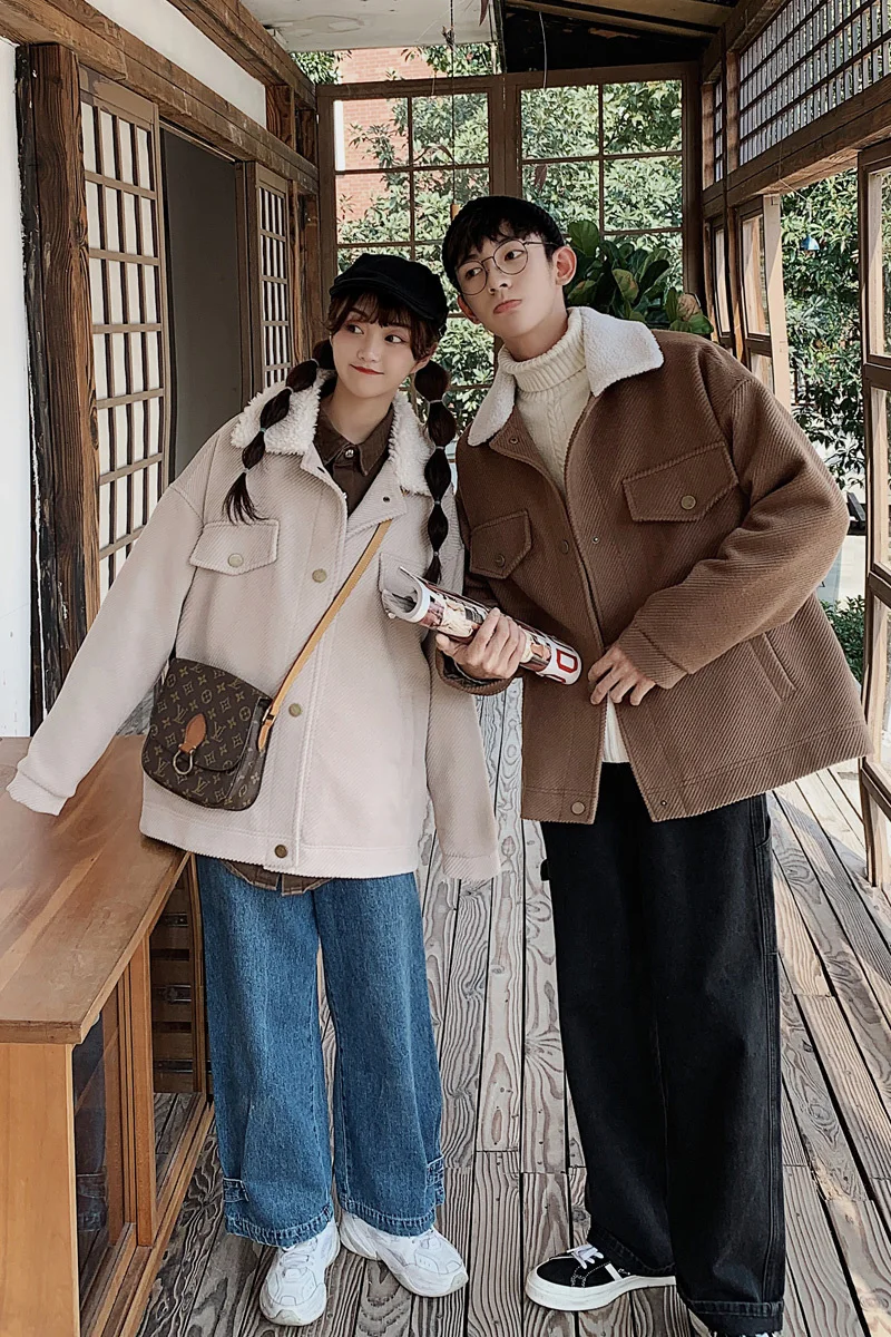 

2019 Autumn And Winter New Couples Hong Men's Korean Version Of The Trend Of Woolen Fashion Jacket Coat Brown / Khaki S-2XL
