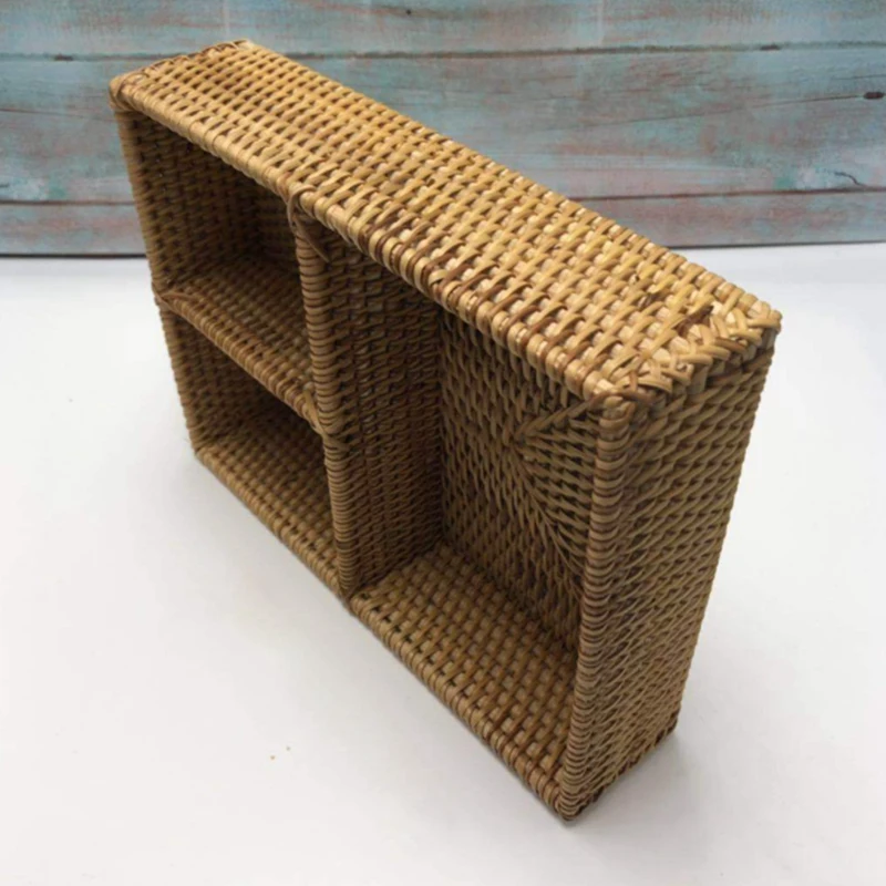 

Rattan Three-Compartment Storage Basket Split Cosmetics Storage Basket Desktop Remote Control Storage Basket
