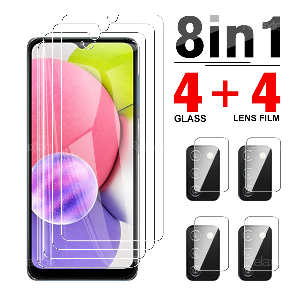 

8 в 1 закаленное переднее стекло + стекло для объектива камеры Samsung Galaxy A03S A02S A02 A01 A01 Защитная пленка для экрана 9H