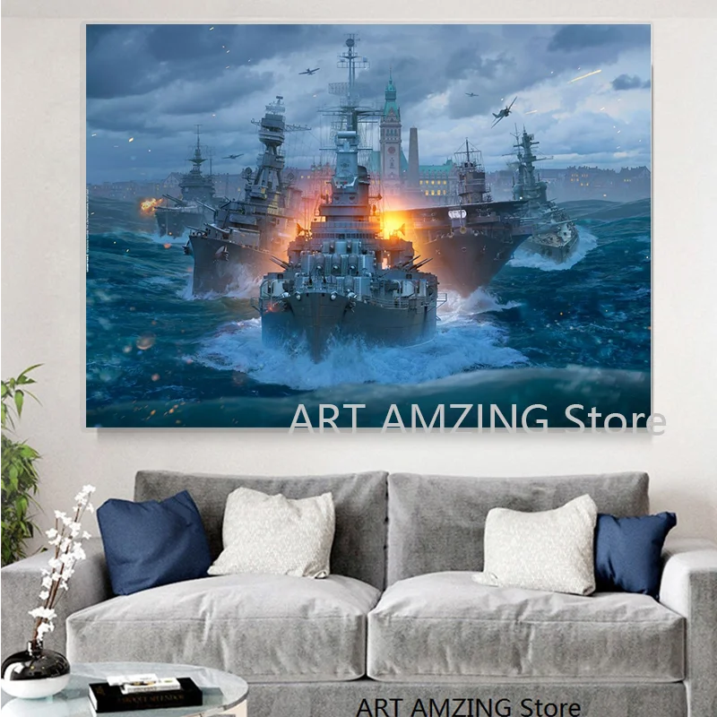 Картина с изображением битвы на море картина World of warship постеры и принты времен