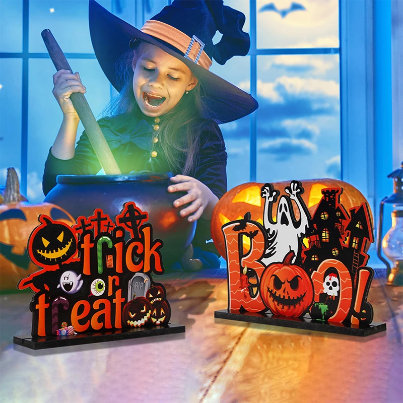 Деревянное настольное украшение на Хэллоуин персонализированный реквизит для