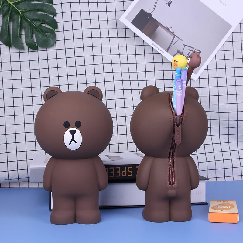 coffee bear Kawaii Мультяшные женские кошельки с отделением для карт, студенческие канцелярские принадлежности, Детская коробка для ручек и карандашей, силиконовая сумка для макияжа, карманный мини-кошелек Carteira - Цвет: coffee bear