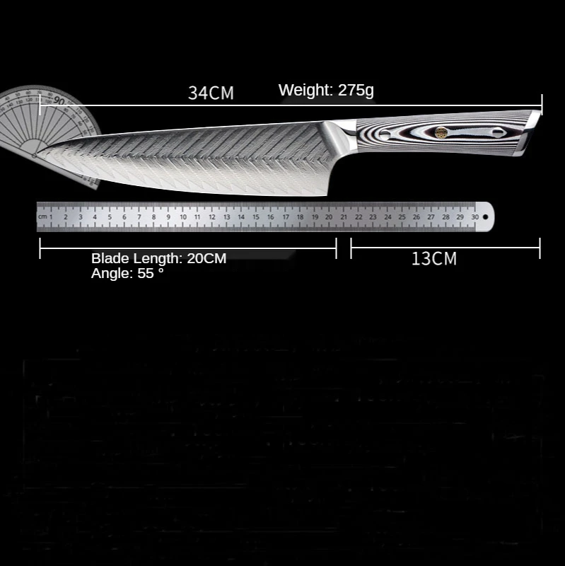 Дамасский кухонный нож 8 дюймов резец для овощей и мяса VG10 острый шеф-повара 67
