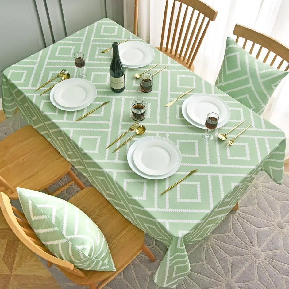 Скатерть с геометрическим принтом для обеденного стола серый и синий чехол шкафа