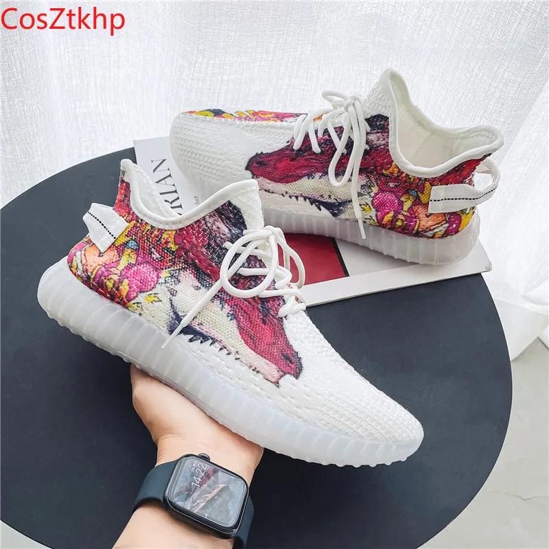 

2021Men's shoes new graffiti coconut shoes summer breathable youth mesh sports shoes men's trend all-match casual shoesSize39-44