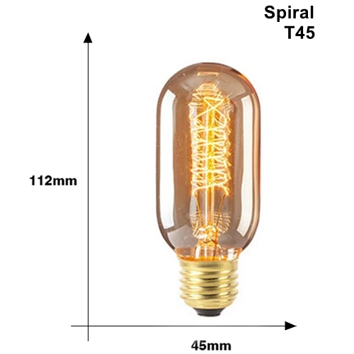 T45 Spiral Винтаж Edison светильник лампочка E27 220v 40w Ретро Эдисон лампы ST64 T45 T100 T185 G80 G95 A19 нити накаливания светильник - Цвет: T45 Spiral