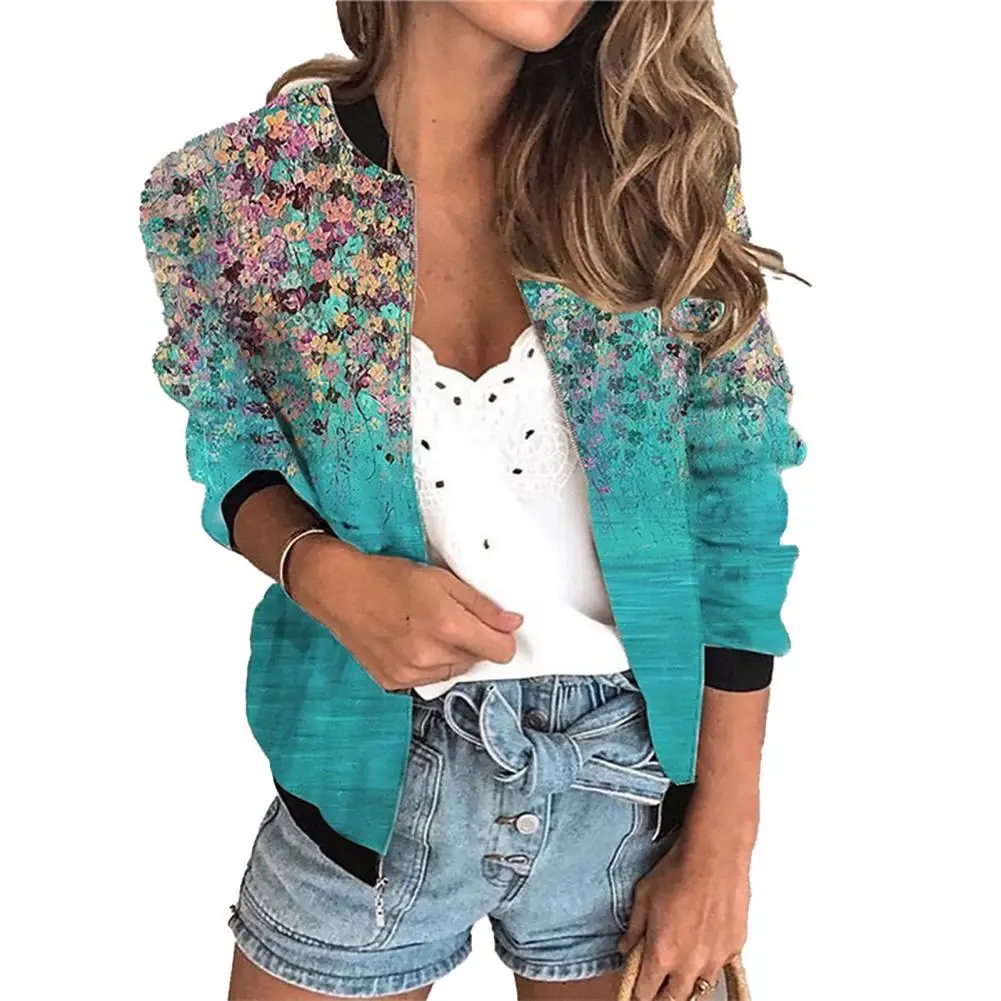 

Women Jacket 2021 Stylish Windproof Floral Print Lady Coat Casual Jacket Skin-friendly Thick