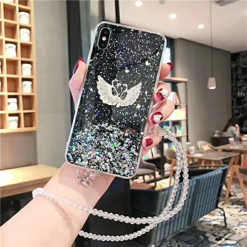 Чехол для телефона с хрустальным ремешком Huawei Mate 10 20 P10 P20 P30 Pro Lite Nova 3 3i 4 5 5i милый