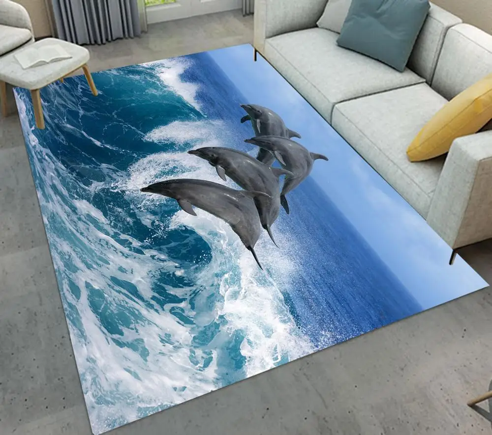 

Marine Life Dolphin Carpet Living Room Bedroom Carpet Home Decor Sofa Rug Coffee Table Floor Mat Study Room Non-slip Modern Rugs