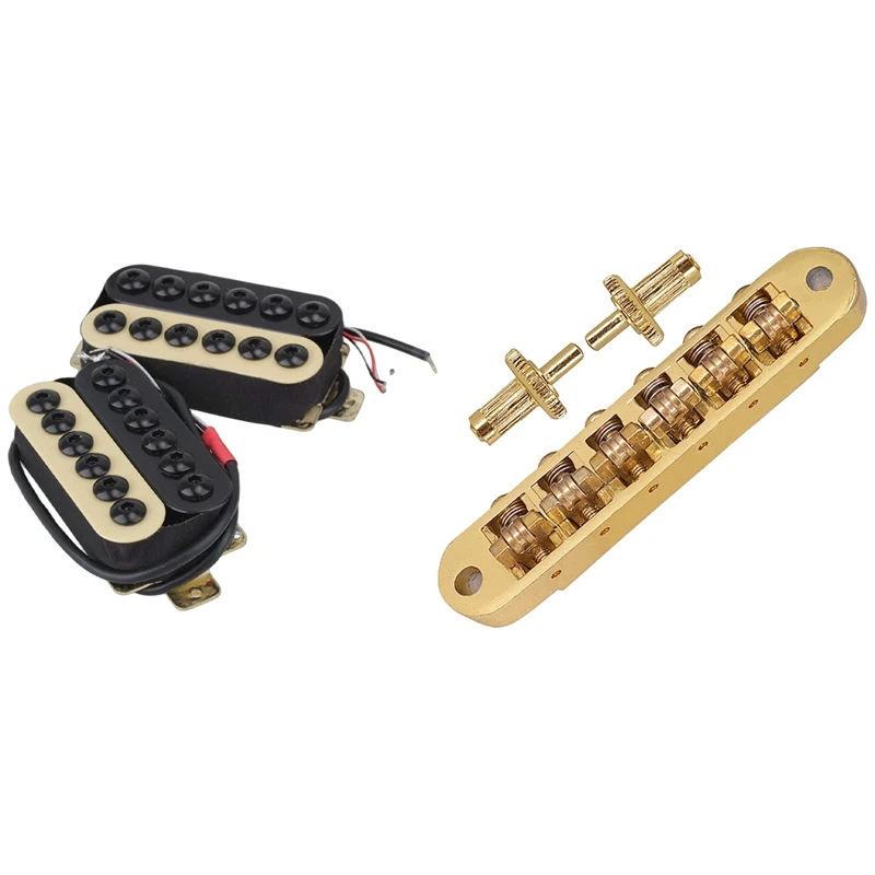 

2Pcs Guitar Pickup Humbucker Double Coil Bridge Neck Pickups & 1X Gold Tune-O-Matic Electric Roller Saddle Bridge