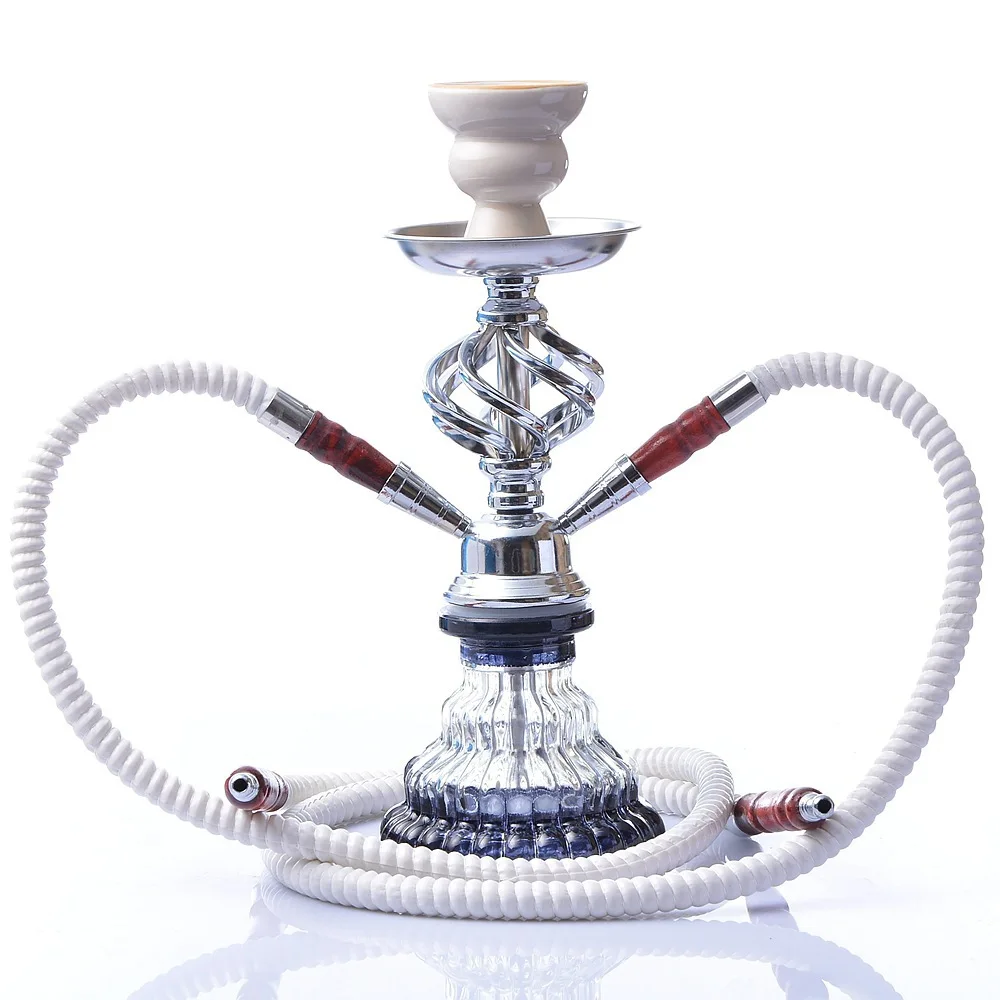 

Small Size Glass White Hookah Shisha Pipe Set Travel Chicha 2 Hose Ceramic Bowl Tongs Accessories Height 290mm 0.8kg