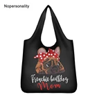 Складная сумка-тоут Nopersonality, эко-сумка для продуктов черного цвета с рисунком французского бульдога, лошади