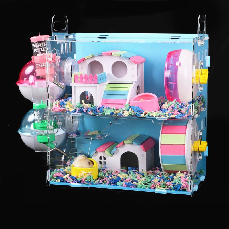 

Большого размера, прозрачная акриловая клетка для хомяка на колесиках