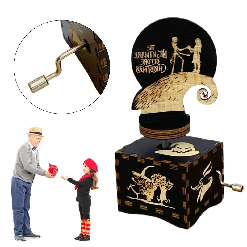 

Square Hand cranked Retro Wooden Music Box Fright Night Music Nightmare Decorate 27RF