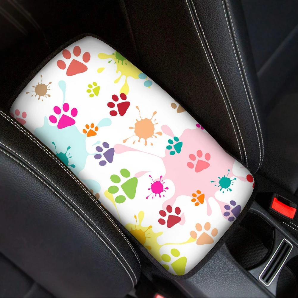

Lovely Dog Paw Pattern Fit Most Vehicle Car Armrest Cover Washable Center Console Cover Soft Car Protector Armrest Box Cover