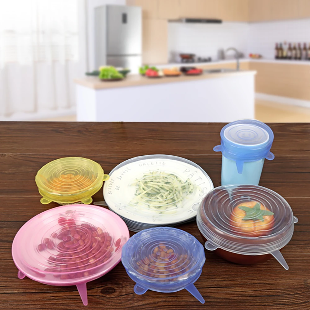 Силиконовые крышки для пищевых продуктов 6 шт. многоразовые растягивающиеся