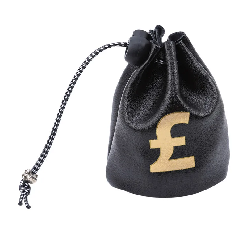 1Pc Dollar GBP Sterling EUR Euro Symbol Printed Black Small PU Key Pouch Wallet Drawstring Bag Coin Purse for Women Girls | Багаж и сумки