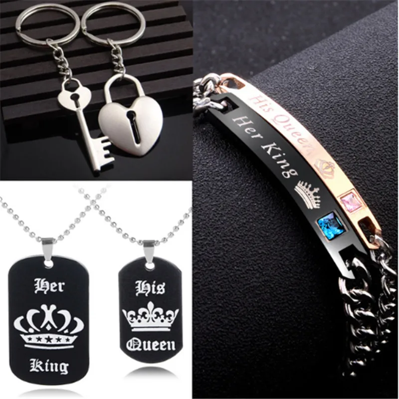 

New His Queen Her King Bracelets Lovers Lettering Bracelet for Wife Black Rose Gold Couple tag Bracelet For Lover Men Jewelry