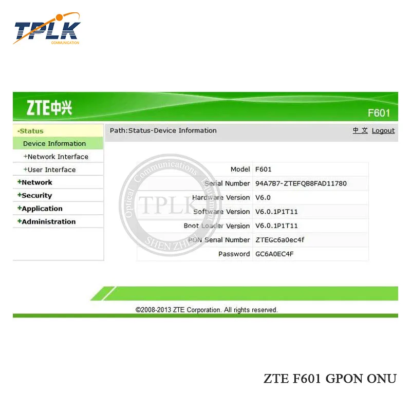 Оригинальный терминал ONT ZXA10 ZXHN F601 ONU с портом 1GE английская версия Ethernet порт 50