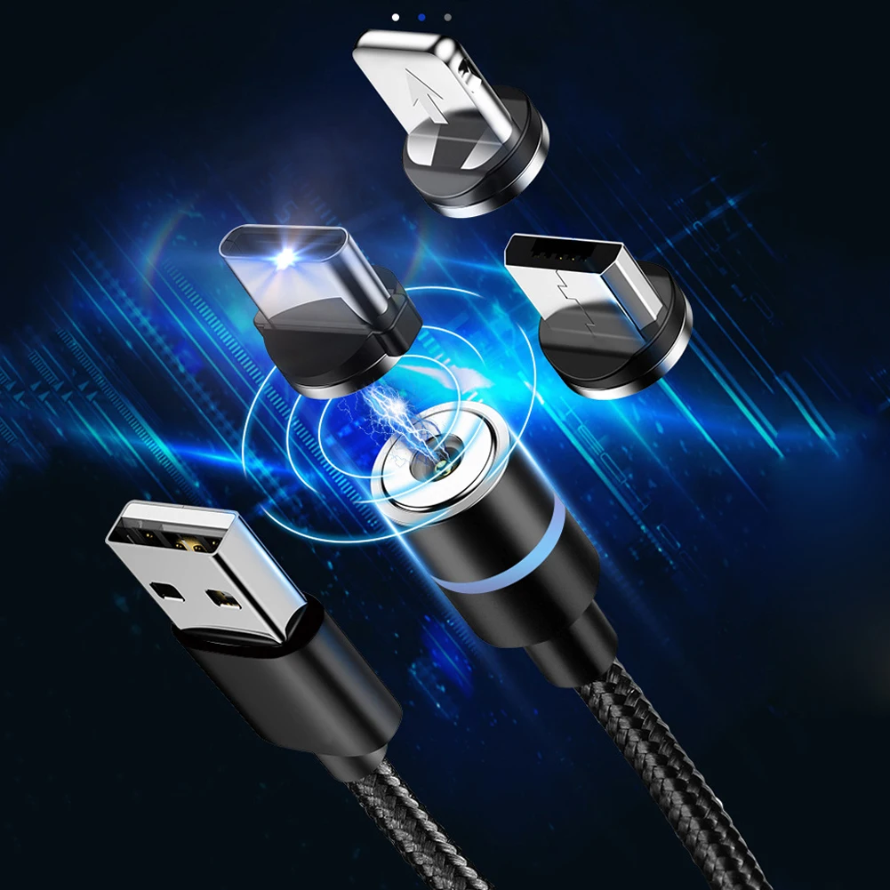 Для iPhone huawei samsung светодиодный 360 ° поворот круглый Сильный магнитный Тип C Micro USB