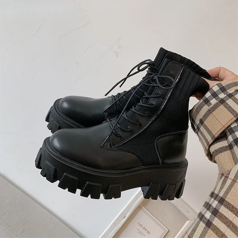 

Patent Leather Boots for Women Lace Up Platform Boots Women Winter Keep Warm Non-slip Short Booties Ladies