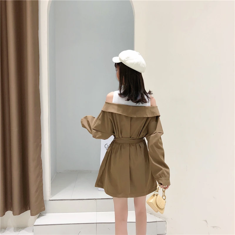 Новое Осеннее модное платье из двух частей Сексуальное Женское пальто с