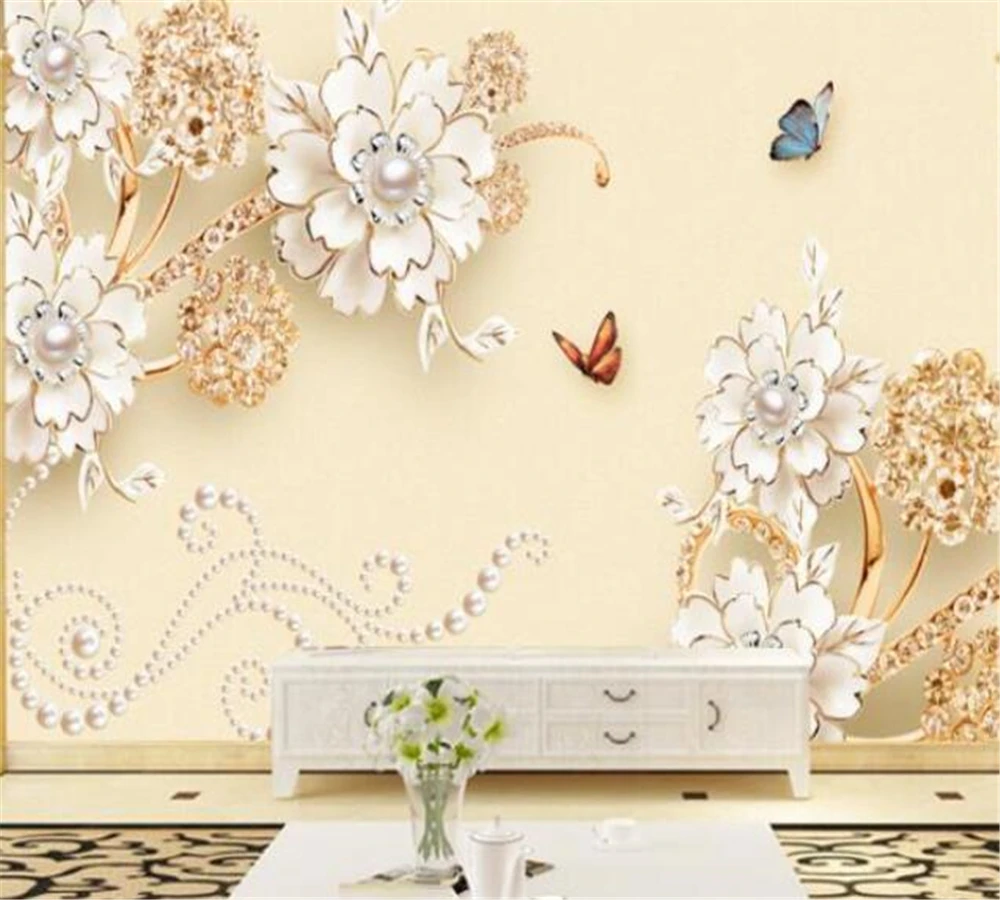 

beibehang Customized Wallpaper Modern Beautiful HD Butterfly Love Flower Ornament 3D Bedroom TV Background Wall Painting