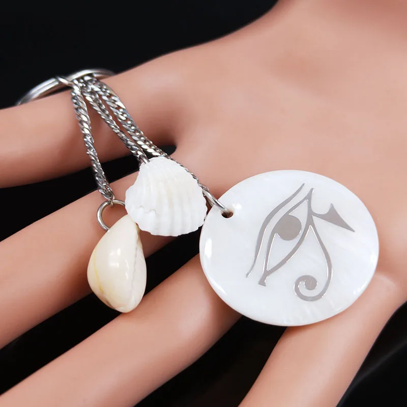 2021 Fashion Eye of Horus Shell Stainless Steel Keychains for Women Silver Color Key Chains Jewelry porte clefs K77651B | Украшения и