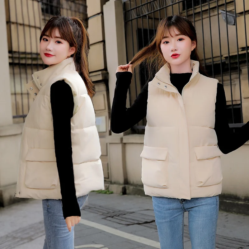 

Isenmal Winter Hooded Long Vest for Women Solid Casual Women's Sleeveless Jacket Stand Collar Thick Cotton Padded Puffer Coat