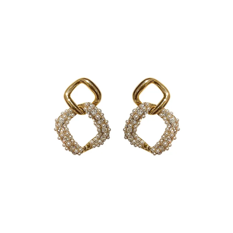 

Korean Fashion Vintage INS Hot High Quality Gold Plating with Pearl Charm Round Sterling Silver Women Drop Earring Jewelry