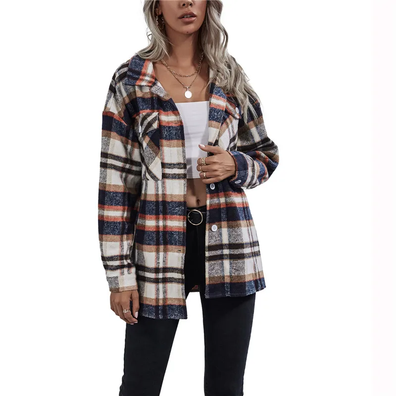 

hirigin Spring Autumn Women Retro Plaid Shirt Style Jackets Fashion Ladies Streetwear Casual Homewear Club Street Coat