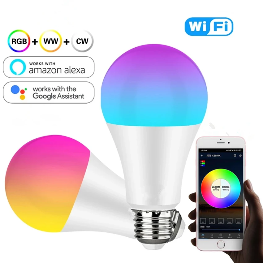 

Smart Wifi LED Bulb E27 E26 RGBW Light Bulb Work With Alexa/Google home Dimmable/Timer Function Colorful LED Magic Music Bulb
