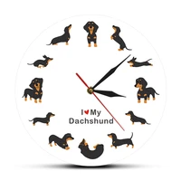 i love dachshund dog cute doggie cartoon style wall clock puppy breed timepiece sausage pet lover gift modern wall decor watch
