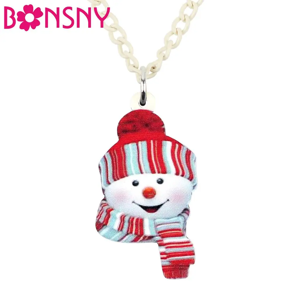 

Bonsny Acrylic Christmas Happy Striped Scarf Snowman Necklace Pendent Choker Lady Girls Teen Charm Festival Decoration Gift 2019