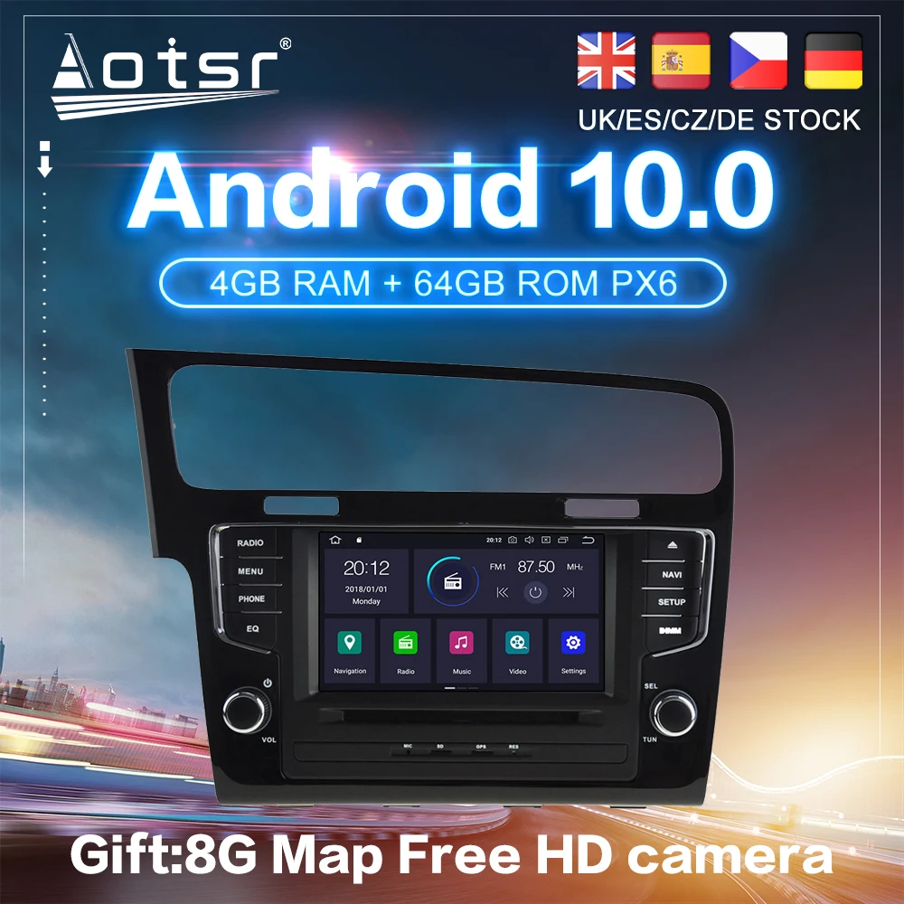 

Android 10 PX6 для Volkswagen Golf 7 VII 2014-2018 автомобильный радиоприемник с навигацией GPS авто стерео DVD мультимедийный плеер DSP головное устройство 2Din