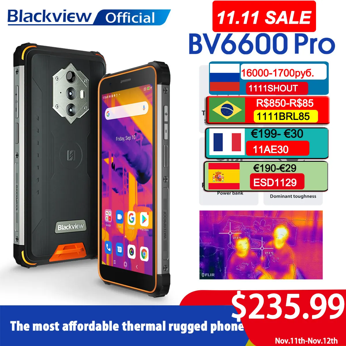 

[In Stock] Blackview BV6600 Pro Rugged Mobile Phone Thermal Imaging Camera FLIR® Android 11 4GB+64GB 8580mAh Global Smartphone