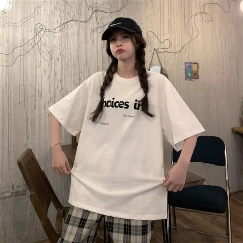 

Женская свободная футболка с буквенным принтом, в Корейском стиле, в стиле Харадзюку