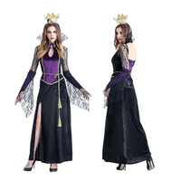 fashion purple queen long dress with crow costume adult elf princess dress fairy tale cosplay witch costume sexy girls dress