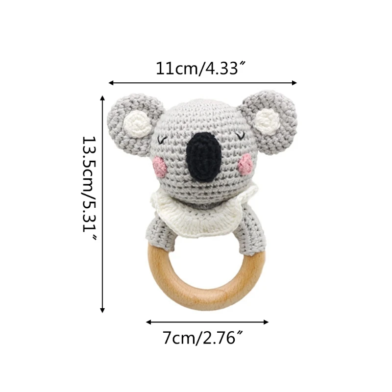 

Baby Beech Wooden Teether Ring DIY Crochet Koala Rattle Soother Infant Teething Chewing Molar