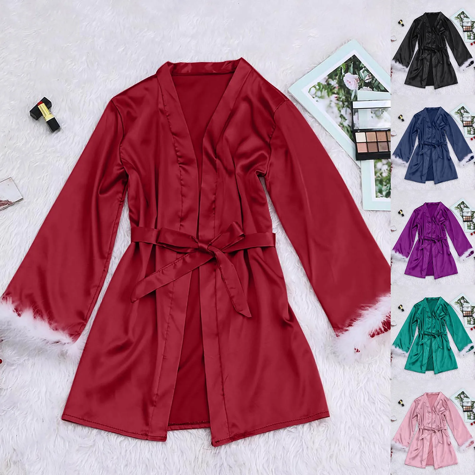 

Satin Silk Pajamas Women Nightdress Lingerie Robes Underwear Sleepwear Feather нижнее белье женское sleepwear female Nightdress
