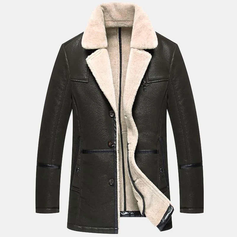 Дизайнерская зимняя мужская кожаная куртка из искусственной овечьей кожи с