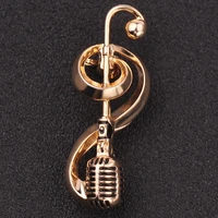 gold color microphone music note brooches for women and men new years gifts