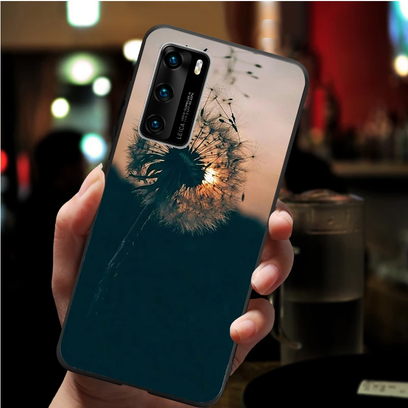 Чехол для телефона Dandelion Flower Black Soft для Huawei P40 P30 P20 P10 Pro Lite P9 Lite Nova 4E 6SE Psmart 2 2019 Y6 9 Prime Cover On.